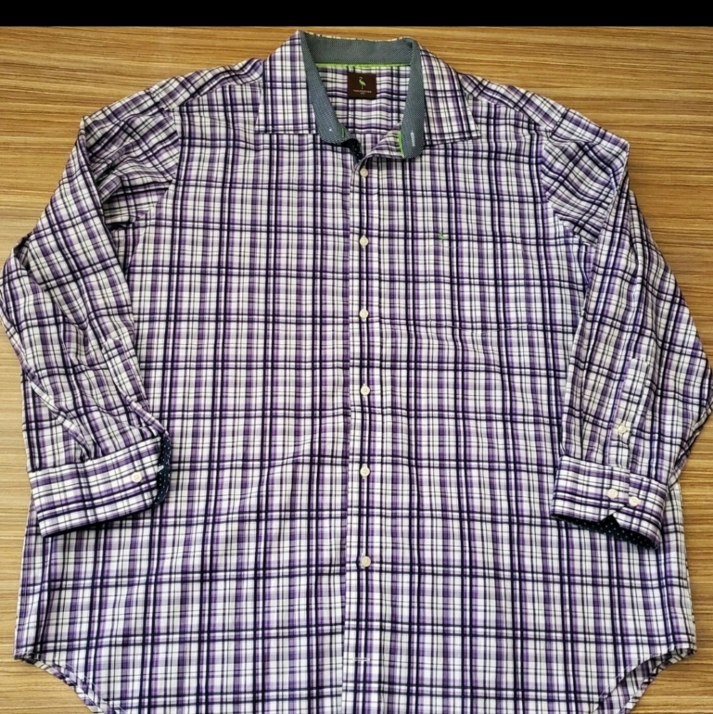 Tailorbyrd Collection Button Up Shirt Mens Purple  Plaid 2x Pocket - Picture 2 of 5